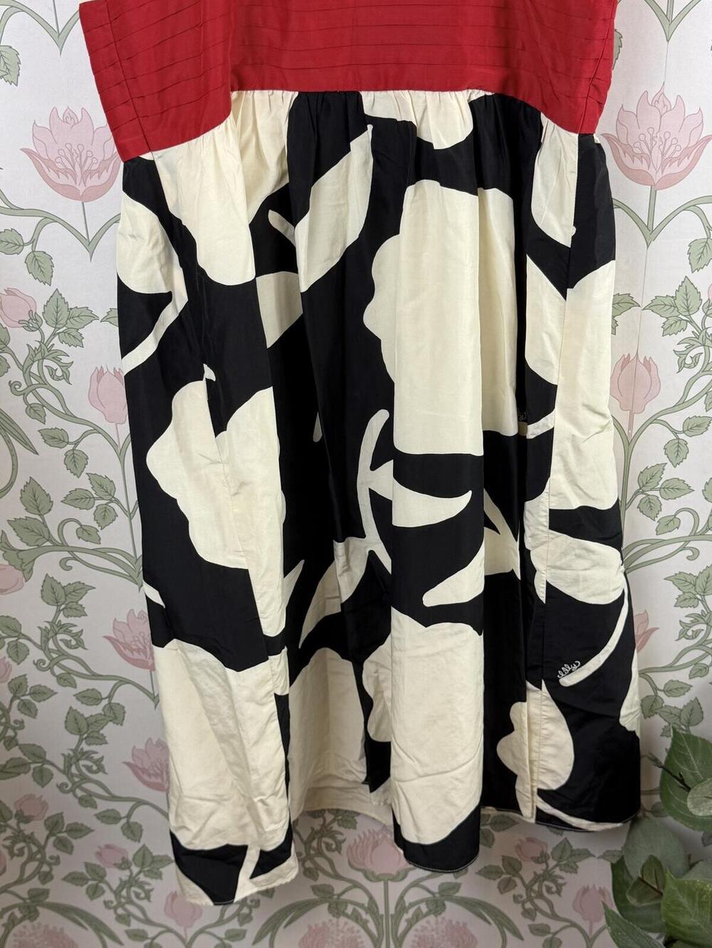 Lilly Pulitzer Black & Cream Silk Blend Red Waistband Dress - Size - Size - 12 - Picture 2 of 8